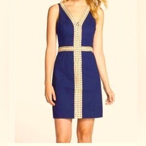 Lilly Pulitzer 6 Navy Blue Gold details V-neck mini fitted dress